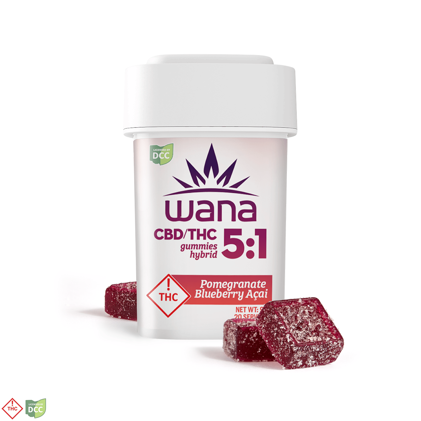 Wana – 5:1 Pomegranate Blueberry Acai [20pk] (500mg CBD/100mg THC)