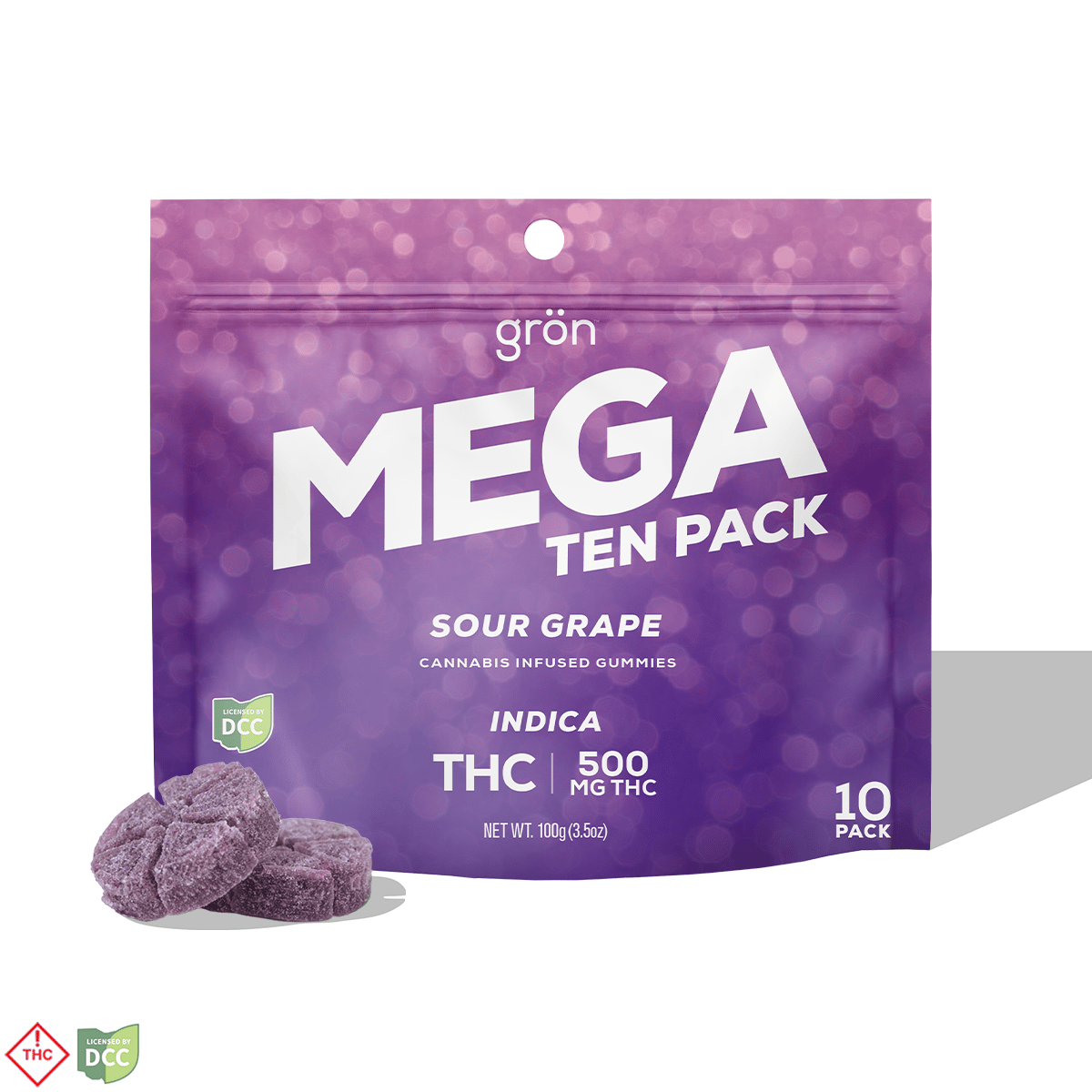 Sour Grape MEGA 10-Pack - THC - Indica [10pk] (500mg) Grön - Ohio