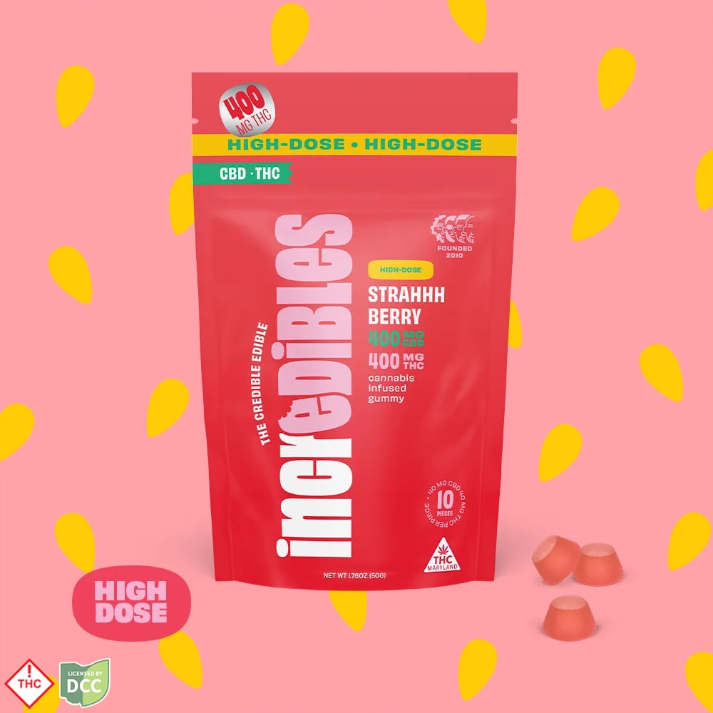 incredibles – 1:1 Strahhhberry + CBD High Dose [10pk] (400mg CBD/400mg THC)
