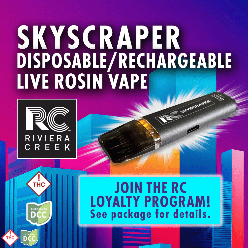 Riviera Creek – Skyscraper Disposable/Rechargeable Live Rosin Vape (0.5g)